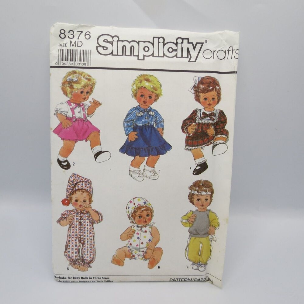 Simplicity 8376 Baby Doll Wardrobe Clothes 13-18" Doll 1987 Vintage Outfits